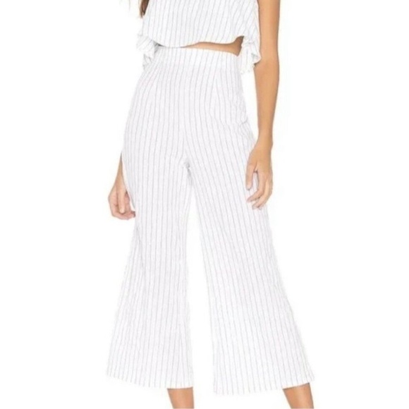 superdown Pants - Superdown Womens Stripe Brooke Pant Wide Leg Cropped White Size Small Pinstripes